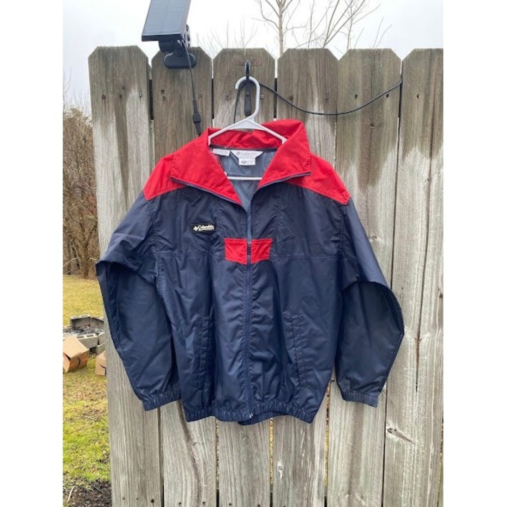 Columbia Vintage Kids Windbreaker Jacket Navy Red Colorblock Youth 14/16‎ XB3880